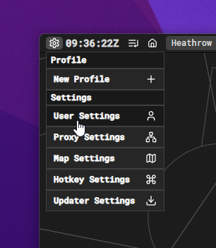 Menu to User Settings